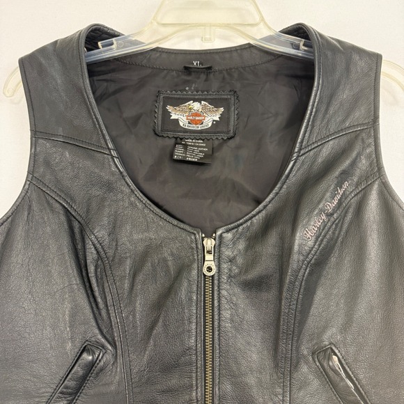 Harley-Davidson Jackets & Blazers - Harley Davidson Womens Black Leather Motorcycle Vest XL Eagle Logo Laced Sides‎